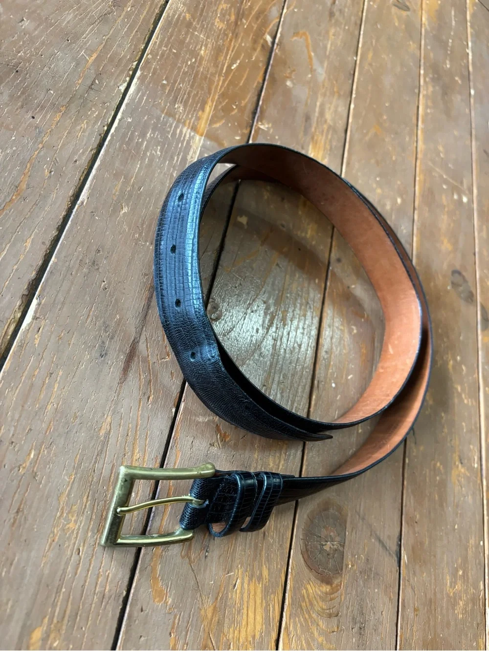 Brooks Brothers Classic Black Croc-Embossed Leather Men's Belt